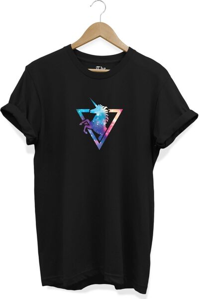 The Baski Unisex crni jednorog Štampano kratki rukav T-shirt