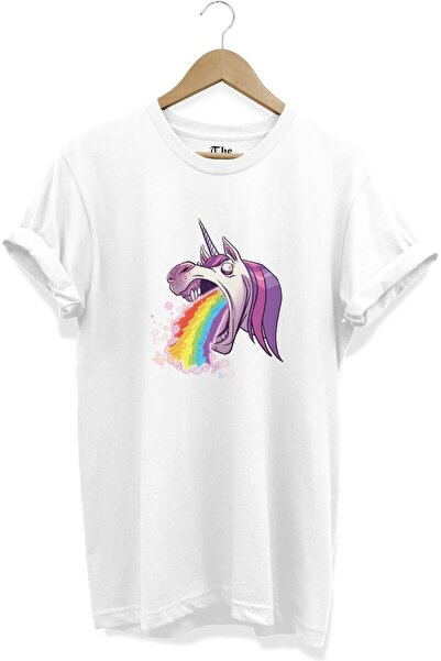 The Baski Unisex beli jednorog dugin Štampano T-shirt - kratki rukav