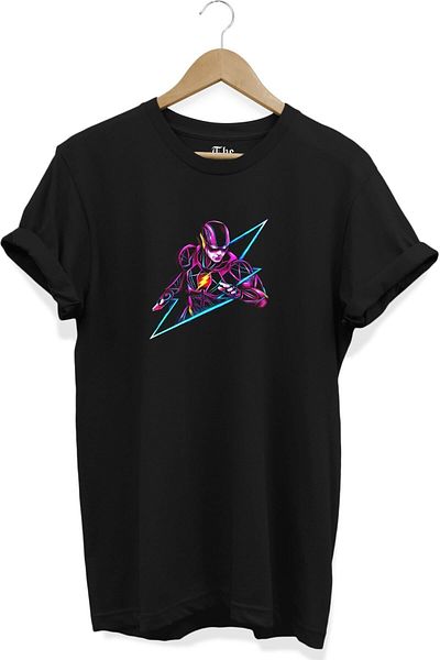 The Baski Tricou negru unisex cu mânecă scurtă cu imprimeu The Flash