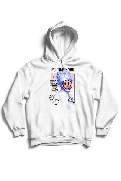 The Baski Unisex White No Thanks Printed Pocketless Fleece Εσωτερικό φούτερ υψηλής ποιότητας Premium