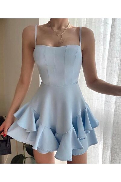 BABILLCO Askılı Prenses Mini Elbise Mavi