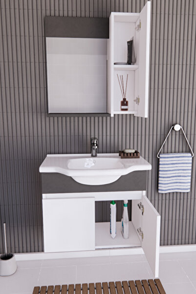 DOĞSAN MOBİLYA 65 CM BANYO DOLABI TAKIM BEYAZ-ANTRASİT MDFLAM