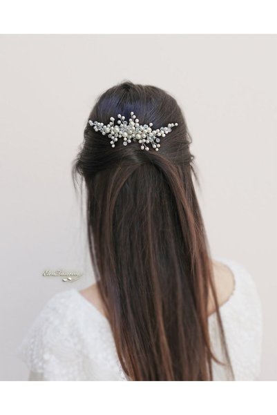 Elen Tasarım 2-Piece Pearl Hair AccessoryScalloped Bridal Crown