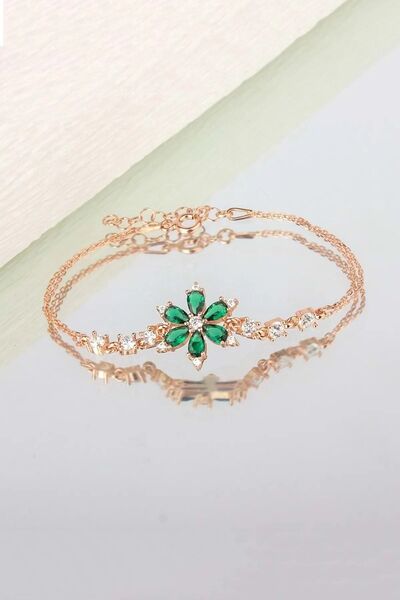 Else Silver 925 Ayar Gümüş Nergis Çiçeği Bileklik - Yeşil