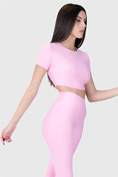 Superstacy Short Sleeve Sports Pink Crop Top