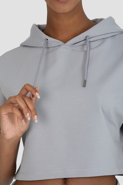 Superstacy Hanorac crop gri cu glugă și mâneci scurte Alice