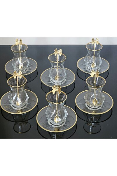 atabey home 6 PERSON 18 PIECES ALYA TEA SET WITH GLASS PLATE BUTTERFLY TEA SPOON