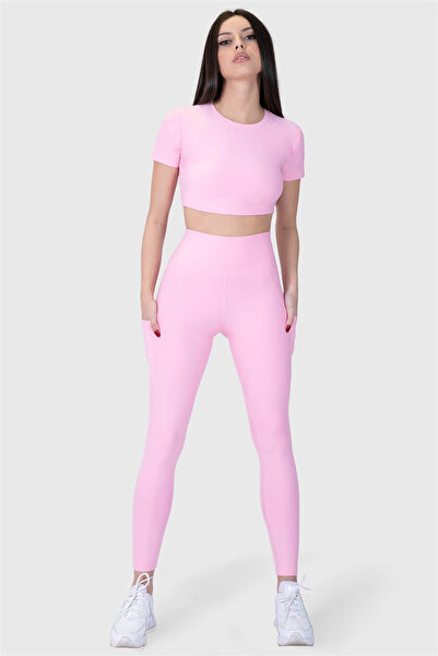 Superstacy Short Sleeve Sports Pink Crop Top