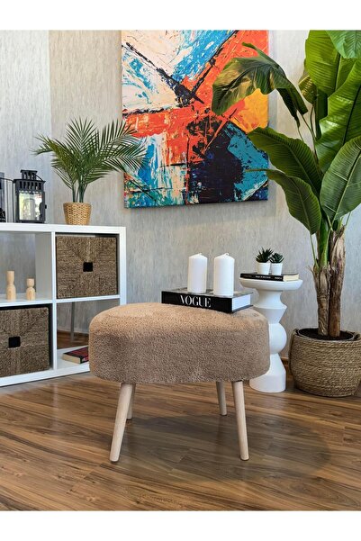 WEBPANYA MOBİLYA Gürgen Ahşap Ayak Kahve Teddy Kumaş Pofidik Tedy Handmade Ov...