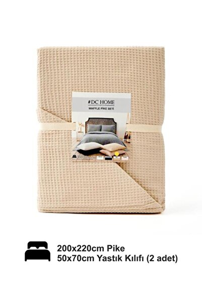 Denizli Concept Double White Waffle Pike Set - Soft and Air Permeable Seasonal Bedspread - 3 Pieces