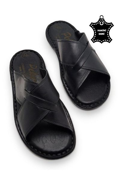 MAGIC SHOES Orthopedic Men's Slippers with All Genuine Leather and Heel Cushion System