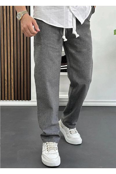 nuripo Gray Linen Men's Trousers - Relaxed Fit