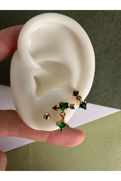 ringbox Green 3-Piece Heart Shaped Earring Set