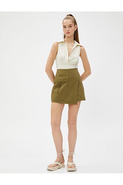 Koton Cotton Shorts Skirt with Big Pocket Detail