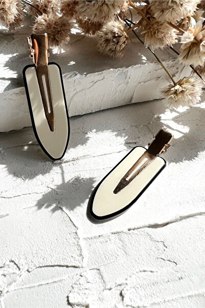 ODESE DESIGN 2'li İz Yapmayan Klips Toka Seti Krem - Siyah Detaylı