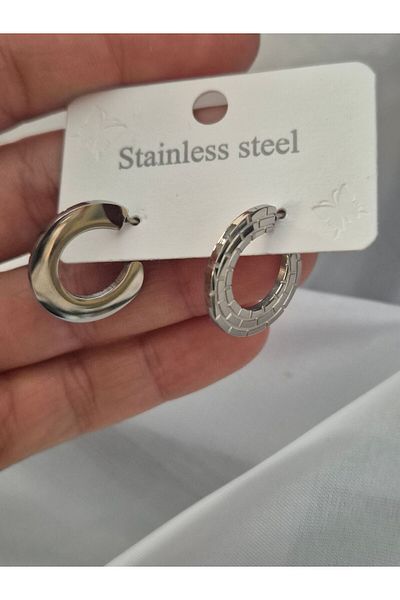 Pinkimaj Steel ring earrings model style model