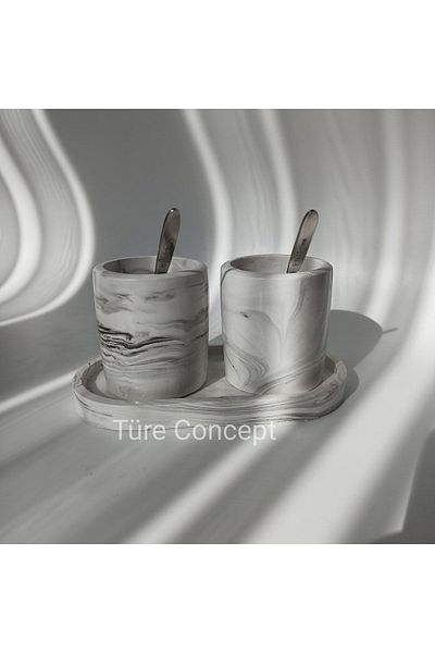 Ture Concept موزع ملح وفلفل منقوش بالرخام، طقم توابل