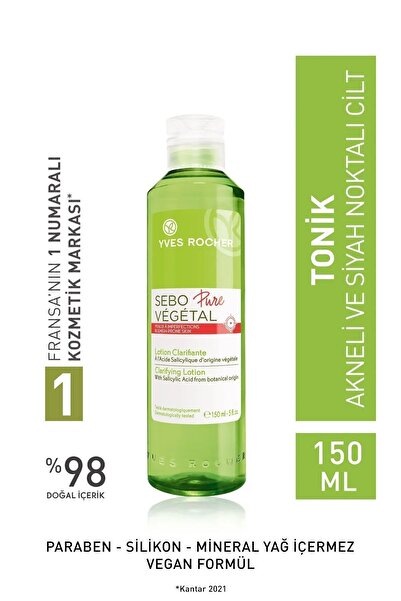 Yves Rocher Sebo Pure Vegetal Tonik Bitkisel Salisilik Asit Akne Eğilimli Cilt Gözenek Sıkılaştırıcı 150 ml