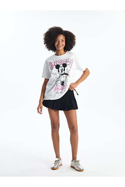 LC Waikiki LCW Mickey Mouse bedrucktes Damen-T-Shirt – Rundhalsausschnitt, kurze Ärmel