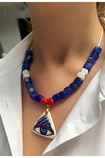 Kutcha Accessories Bodrum Stili Cam Boncuk Ve Seramik Göz Kolye