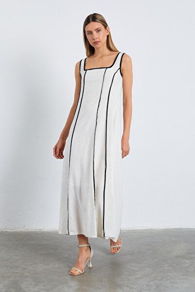 Lusin Γυναικείο λινό φόρεμα Premium - Μακριές τιράντες και εσωτερική φόδρα