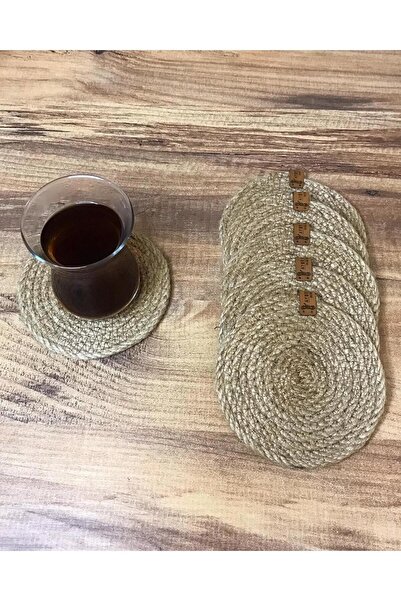 AYŞE SERHOŞOĞLU HOME DESİGN 6 Pieces Coasters, Candle Coasters, Jute Wicker Presentation Coasters, Wicker Table Decor, Machine Stitched