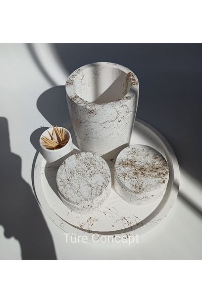 Ture Concept طقم ملعقة وصينية ووعاء توابل ومجموعة أعواد أسنان بتفاصيل ذهبية وذهبية