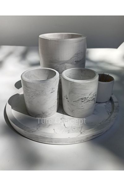 Ture Concept طقم وعاء توابل وملح وفلفل منقوش بالرخام