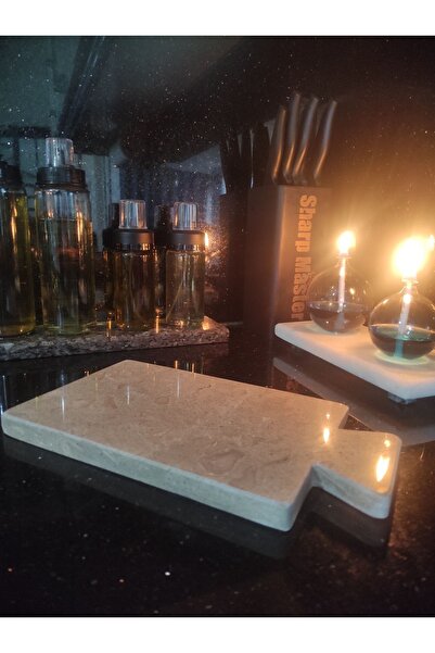 Zeybek Marble Rustik Bej Mermer Kesme Tahtası & Sunum Tabağı