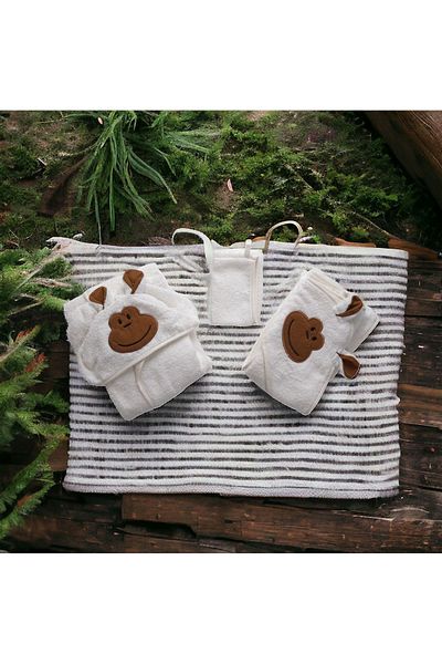 Kidboo Premium Series 3 Piece 100% Cotton Organic Baby Bathrobe Set Unisex (0-3 Years) BOXED