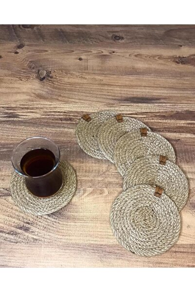 AYŞE SERHOŞOĞLU HOME DESİGN 6 Pieces Coasters, Candle Coasters, Jute Wicker Presentation Coasters, Wicker Table Decor, Machine Stitched
