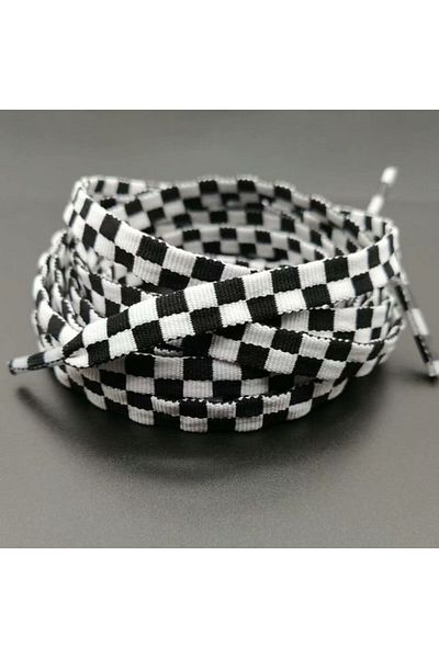 Butik Junisteps Checkered Patterned Black-White Fabric Children's Shoelaces