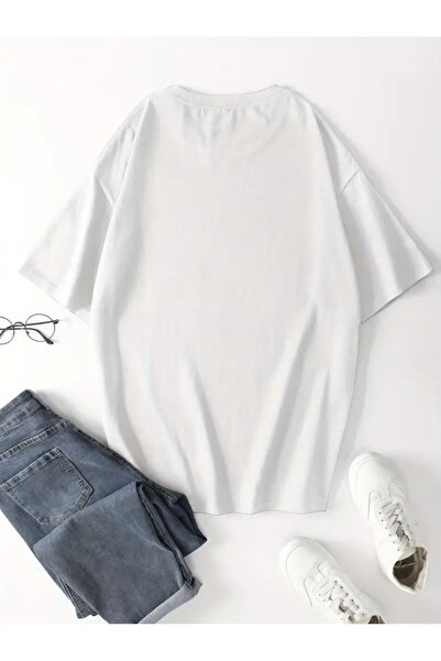 AEMİ Unisex Red Rolling Stones Printed Oversize βαμβακερό μπλουζάκι - Crew Neck