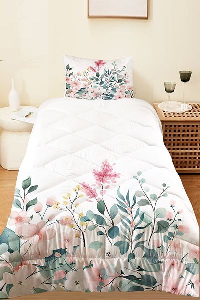 Else Dekor Set de dormit matlasat din microfibră colorat cu modele florale pentru singur și copii