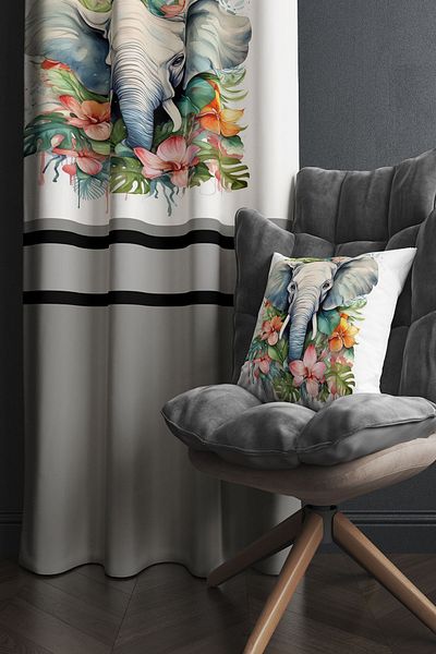 Else Dekor 140x260 cm Elefanti colorati cu modele imprimate perna cu capac sufragerie fundal bucatarie perdea