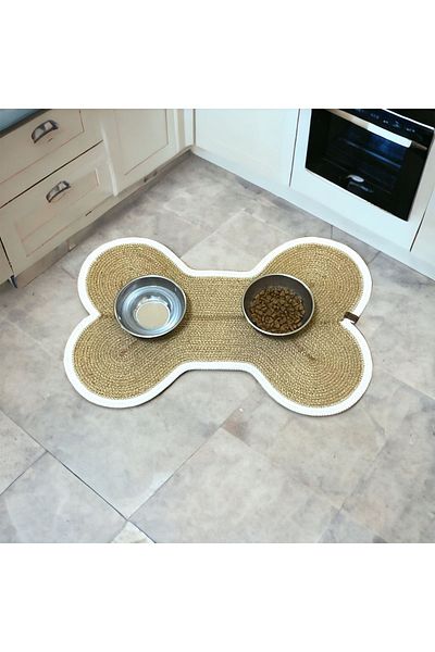 AYŞE SERHOŞOĞLU HOME DESİGN Pet Food Mat, 100% Handmade Cat Dog Food Mat, Wicker Cotton Mat Ball Gift
