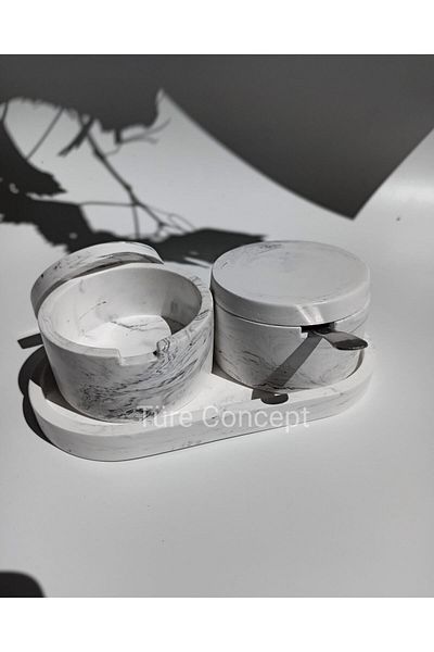 Ture Concept وعاء توابل منقوش بالرخام ووعاء ملح وفلفل