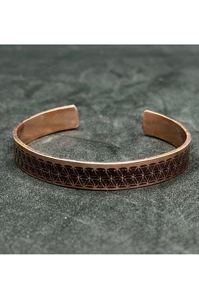 KEHRİBAREVİ KARAMAN Pure Copper Bracelet with Flower of Life Model Unisex
