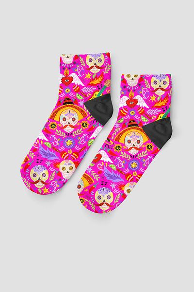 Superstacy Mexican Fuchsia Patterned Short Socks