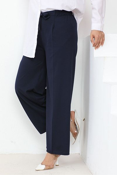 Bestenur Meva Belted Wide Leg Trousers 648 - Navy Blue