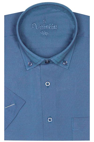 Varetta Ανδρικό κοντομάνικο Indigo Κλασικό πουκάμισο με κουμπιά από βαμβακερό σατέν