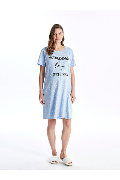 LC Waikiki LCW منقوشة طاقم الرقبة قصيرة الأكمام ثوب النوم الأمومة