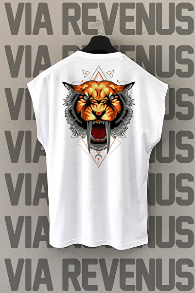 Vordevia Beli sport T-shirt - Tigar leđa Štampano, bez rukava