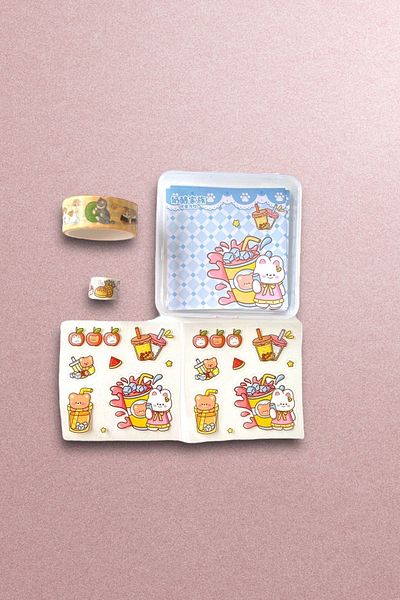 Marseliko Cute Bunny Blue Post-it, αυτοκόλλητο, σετ με μικρό κουτί Washi Tape / Washi Tape / Bullet Journal