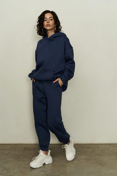 BayBayan Γυναικείο σετ φόρμας μπλέ Navy Blue 3 κλωστών με τσέπες καγκουρό