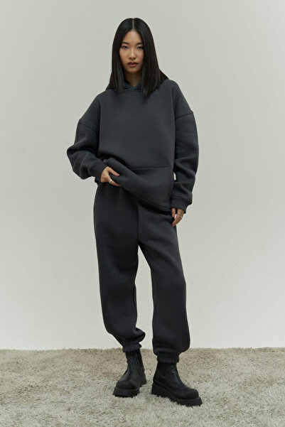 BayBayan Γυναικείο Σετ Φόρμας Jogger με Εφέ Καπνιστού Εφέ - 3 Νήματα Oversize