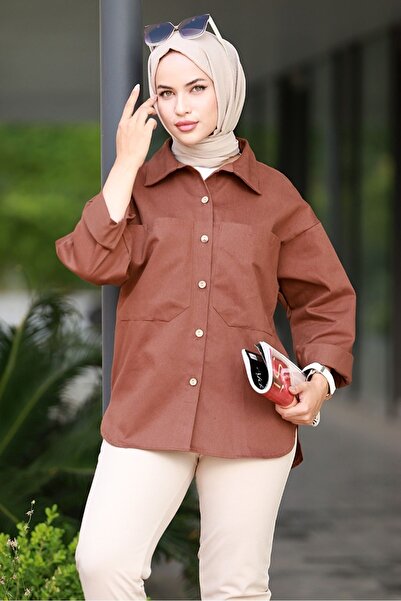Bestenur Brown Belen Shirt with Flap and Pocket 585
