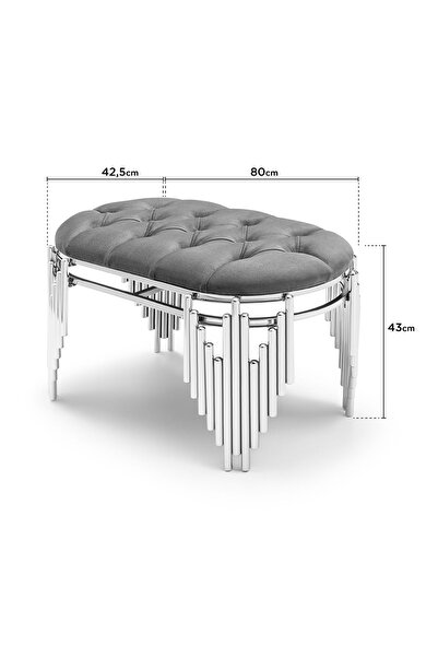 ZELENSA Gümüş Dresuar Puflu Set 120 Cm