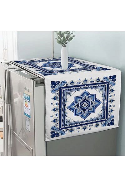 Else Dekor Husă decorativă Diffiriz și frigider cu model floral albastru și alb 60x140cm