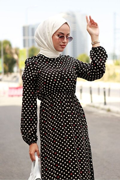 Bestenur Sweetheart Πουά Υφαντό Φόρεμα - Μαύρο